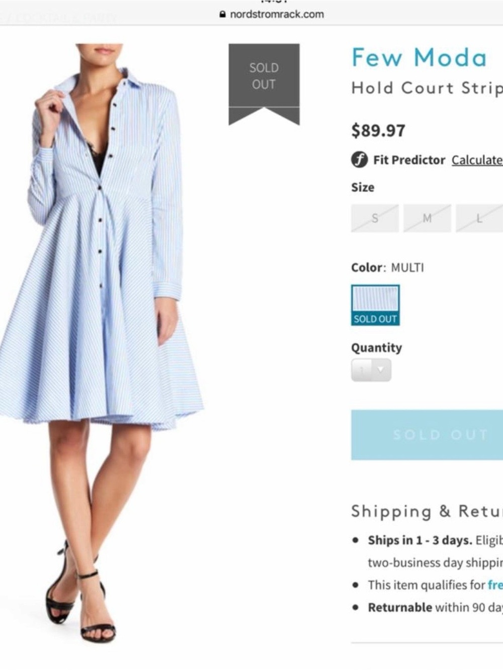 $140 Few Moda Striped Button-Front Shirt Dress Size S